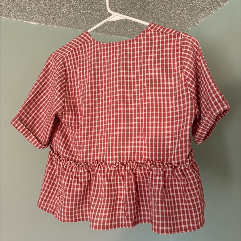 Red Checkered Ruffle Women's Top - Picture 3 of 3